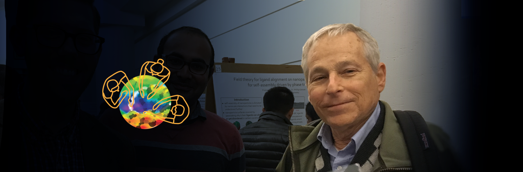 Image of David Chandler with Berkeley Statistical Mechanics Meeting logo